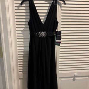 Scarlett Black Midi Dress with Embellished Waist